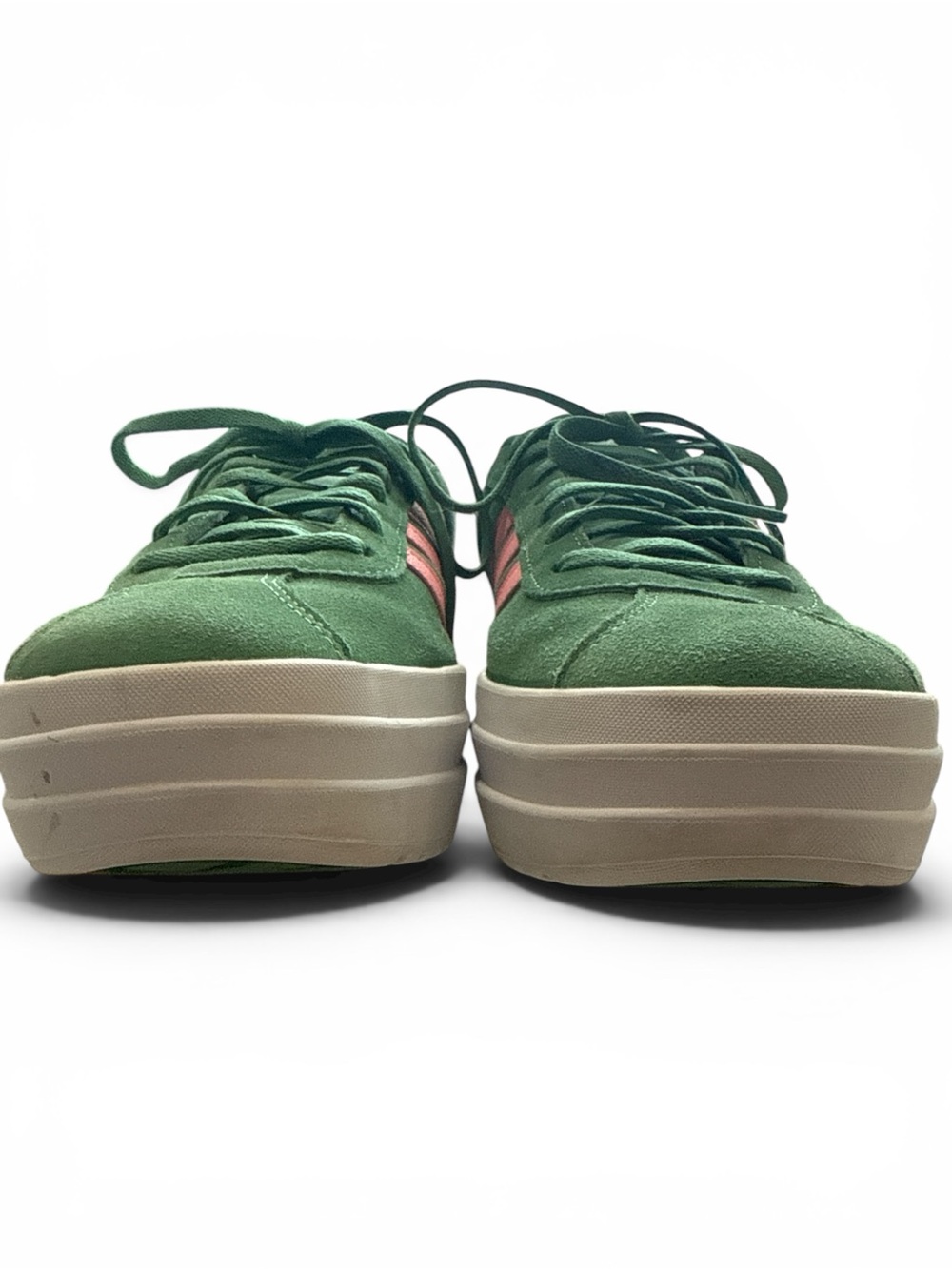 Adidas VL Court Bold Suede Platform Sneakers Green w/ Pink Stripes Women Sz 9.5 - Picture 6 of 8